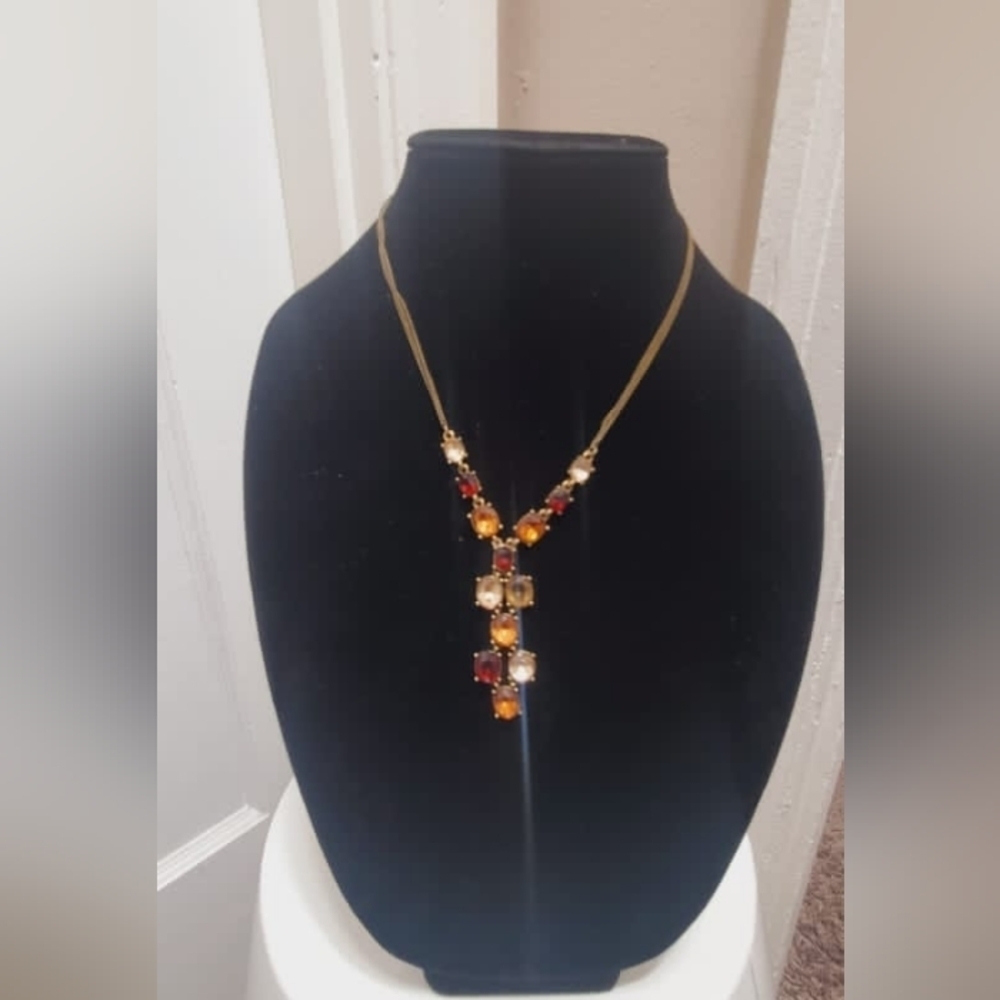 Large Multi Color Dangle Rhinestone Necklace. Multicolored Amber Drop Necklace🌴